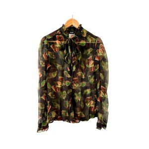 DOLCE & GABBANA LEAF PRINT TIE NECK DRAPEY BLOUSE